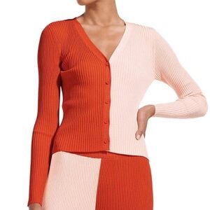 STAUD Pink & Red Rib Knit Cardigan Size XS